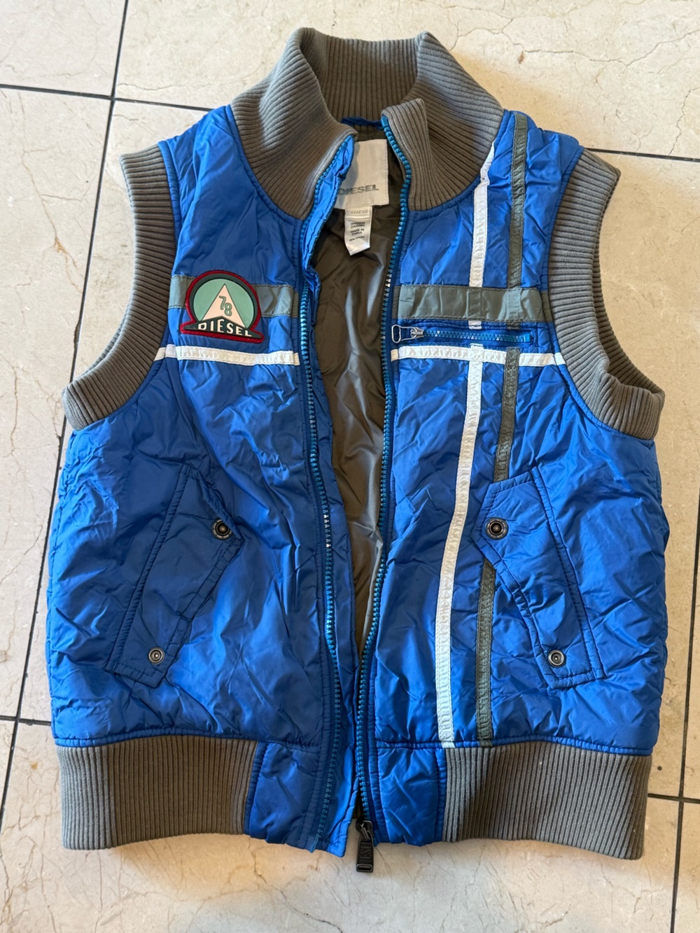 Diesel Bright Blue Kids Puffer Vest with Gray Trim